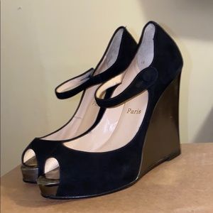 CHRISTIAN LOUBOUTIN Black Suede Wedge